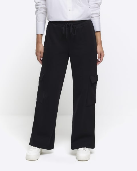 Petite black wide leg cargo joggers