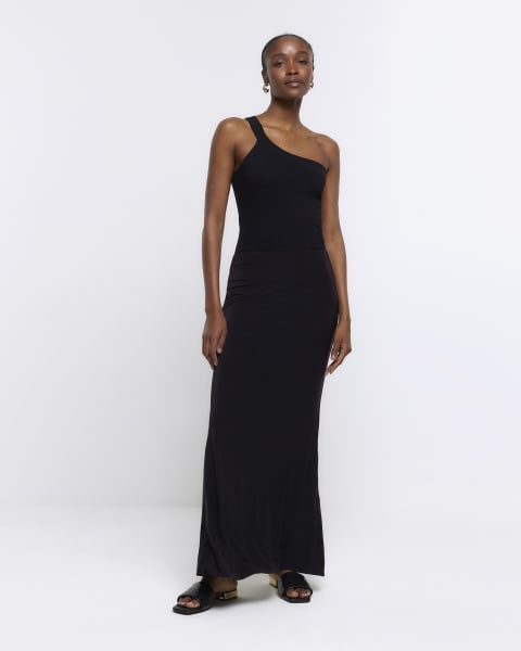 Black one shoulder vest top