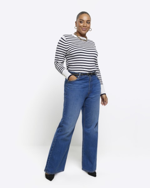 Plus navy stripe knitted top