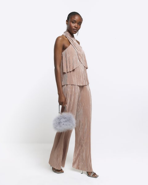 Rose Gold plisse halter neck top