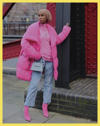 River island pink puffer coat top