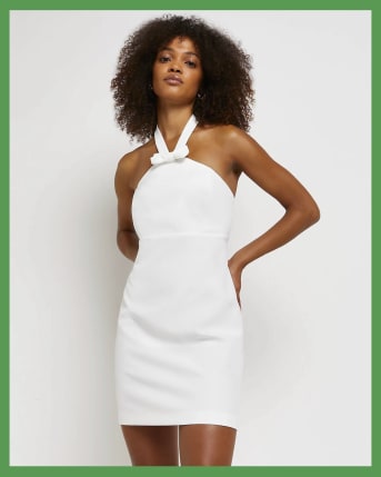 White cross neck dress on sale