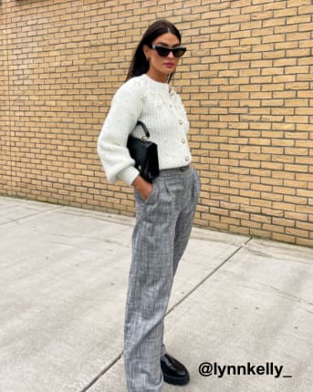 feel + flourish: white lacy crop top + cuffed mom jeans + black