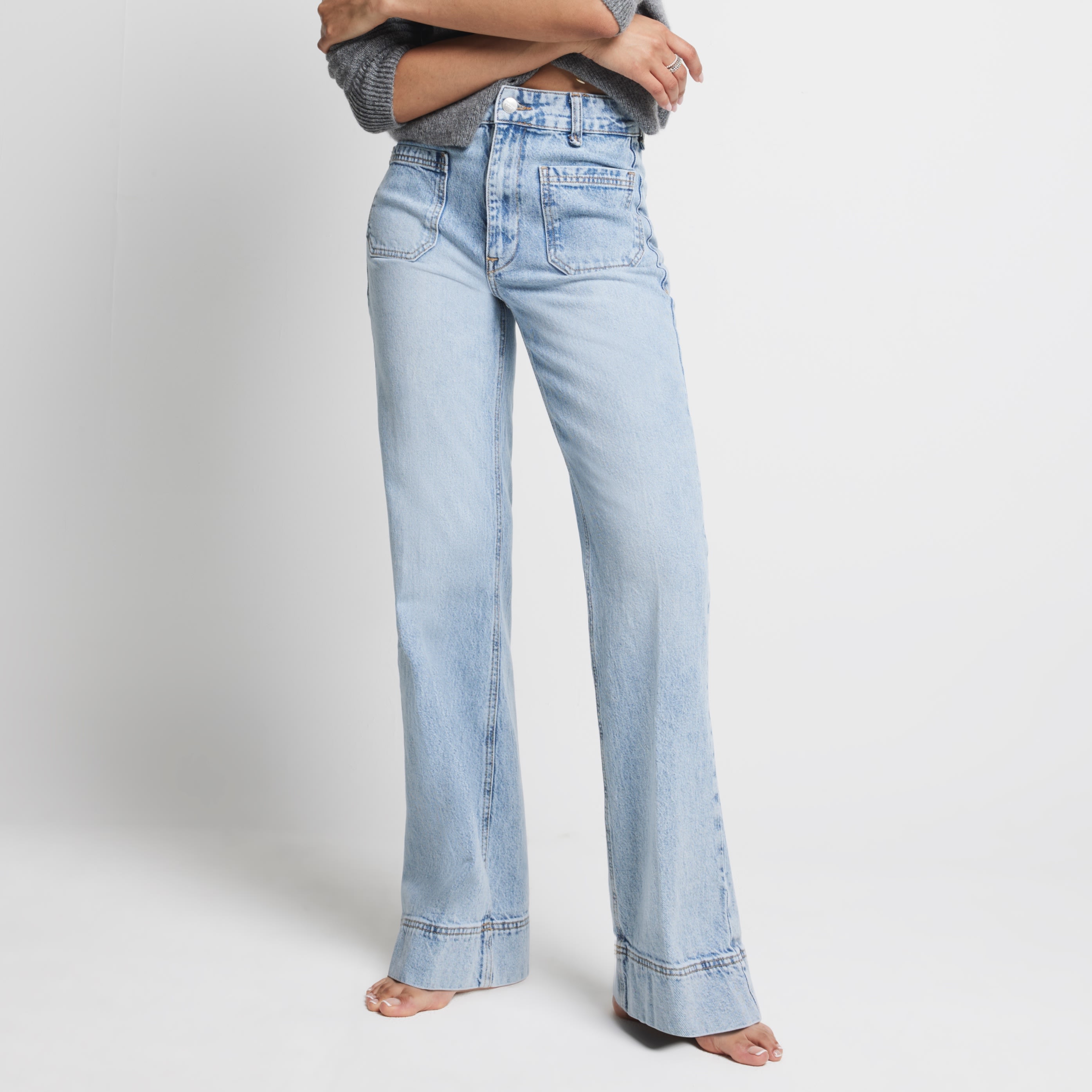Wide leg denim pants on sale
