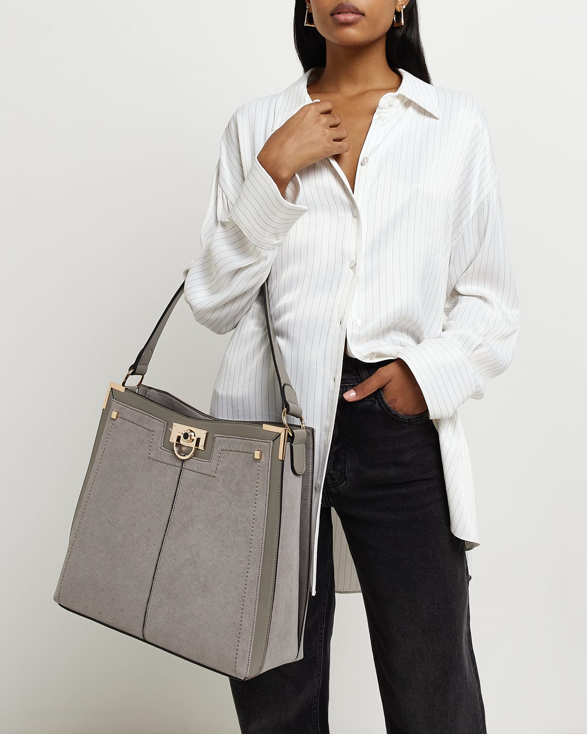 Grey tab side slouch bag store