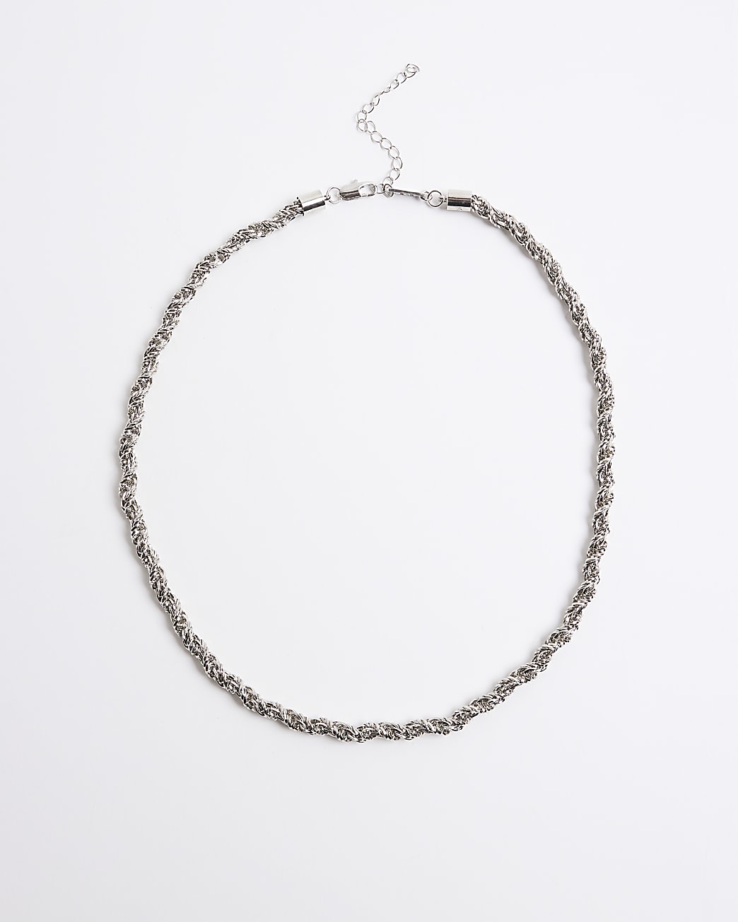 Mens Silver Rhodium Twist Chain Necklace