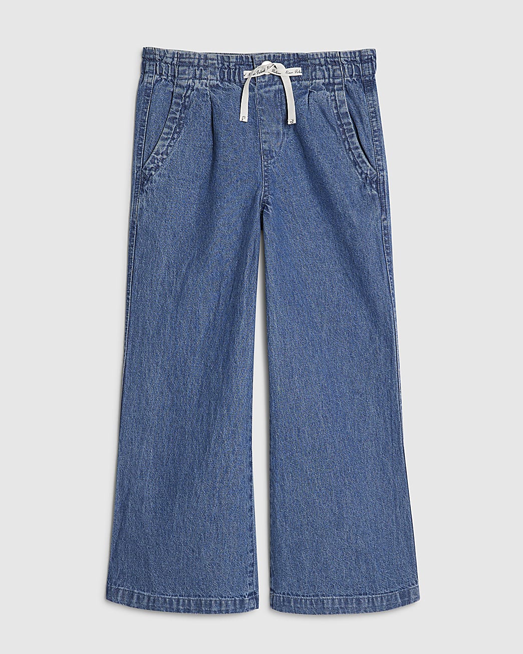Girls Blue Tie Waist Wide Leg Jeans