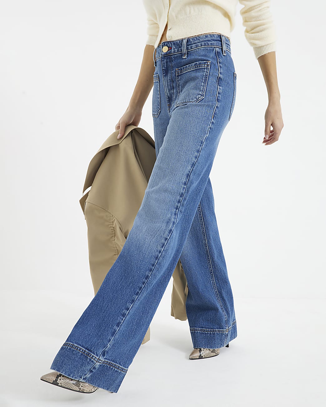 RiverIsland Blue High Waisted Pocket Wide Leg Jeans