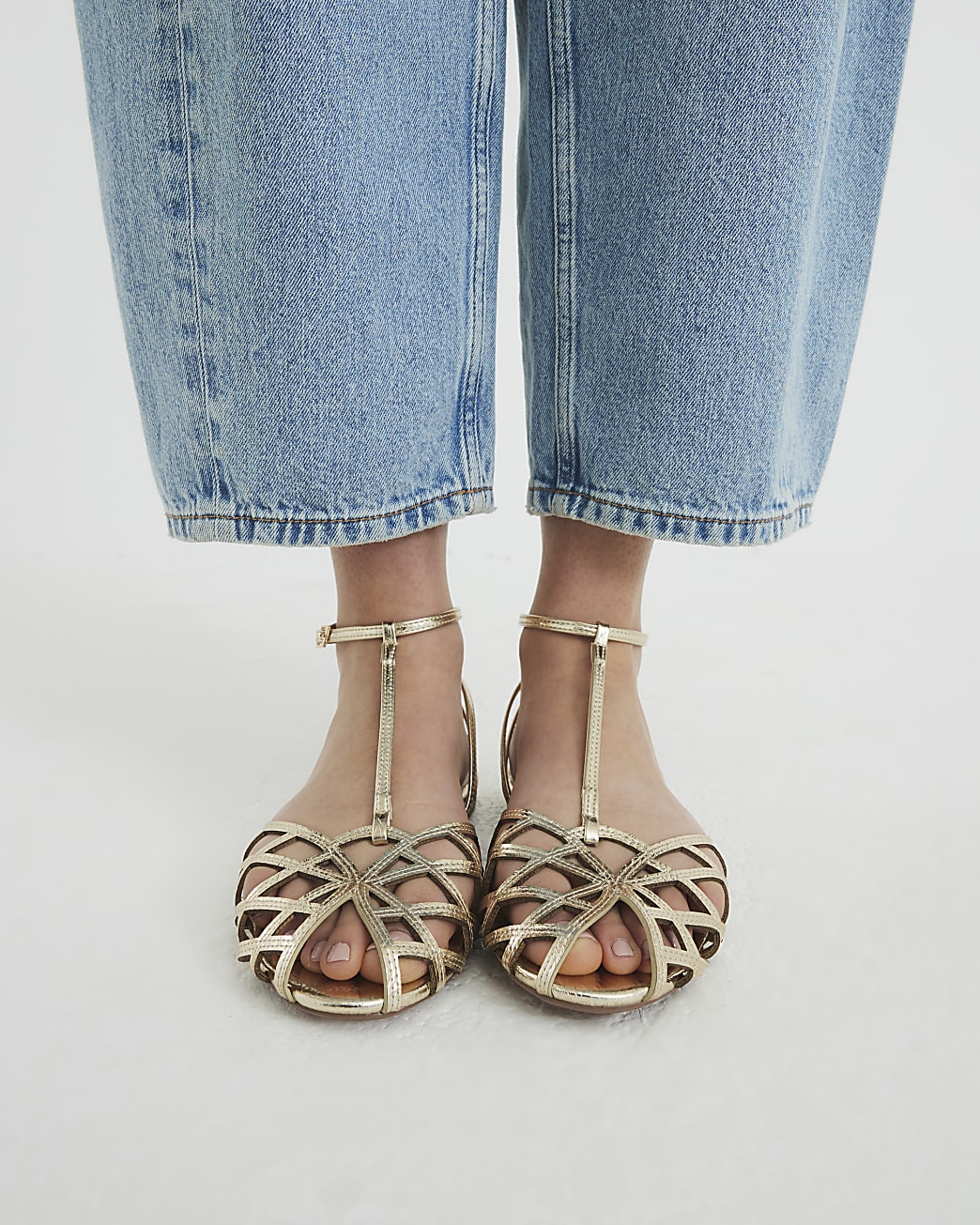Womens Gold Caged Sandals