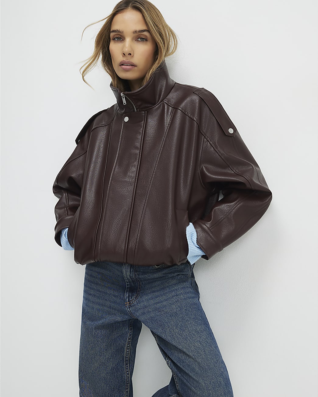 River Island faux leather jacket – best affordable high street spring leather jacket for women 2026