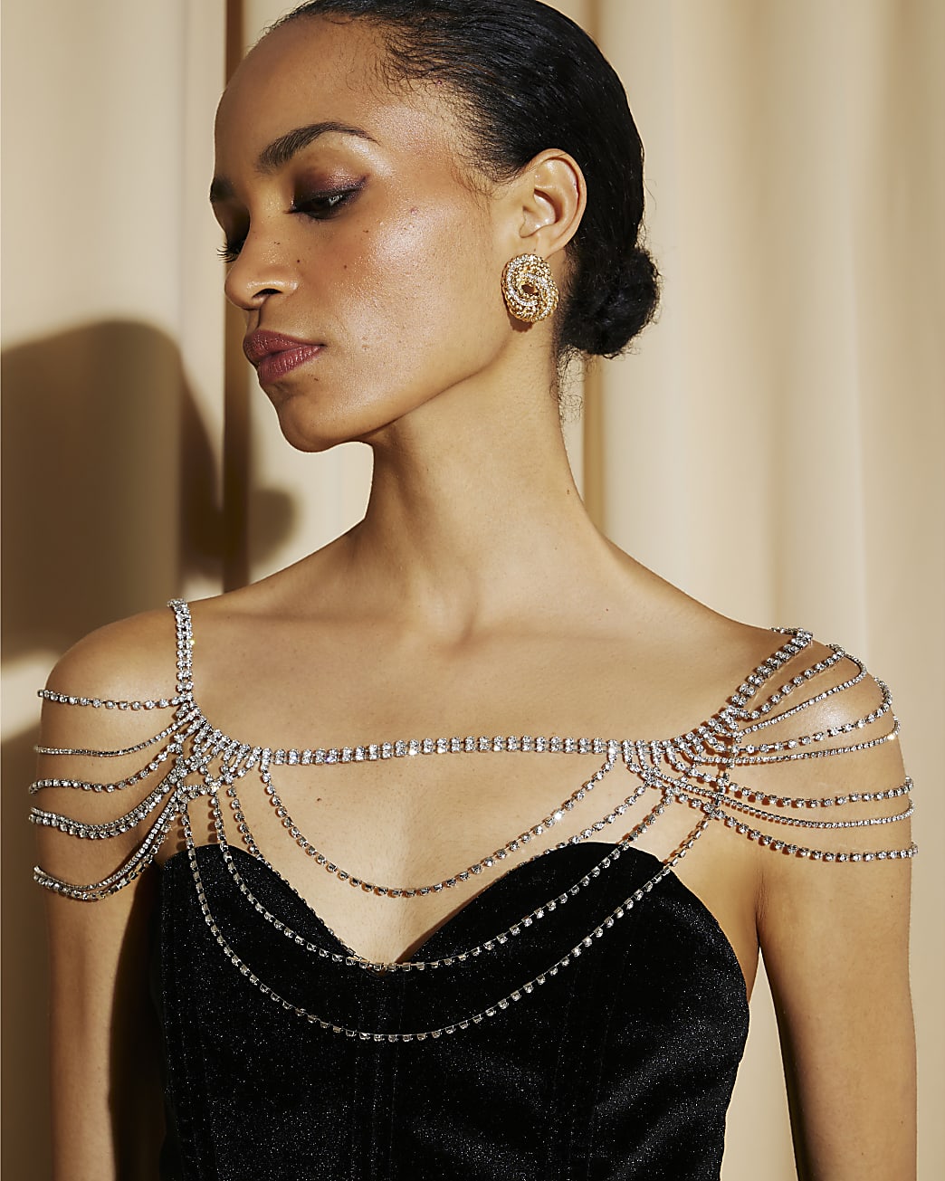 Black velvet dress statement earrings