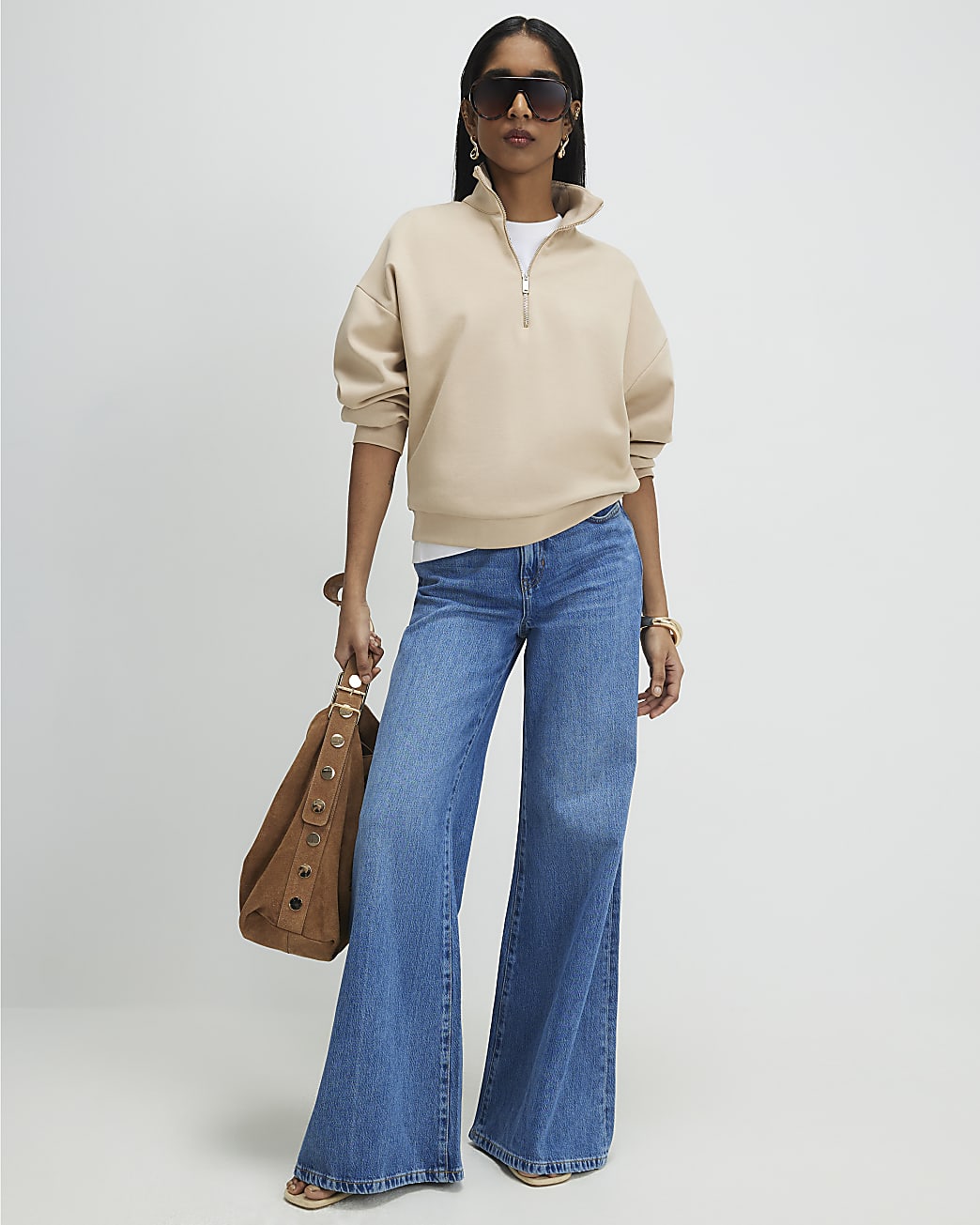 Womens Blue-Slouchy Wide Leg Jeans
