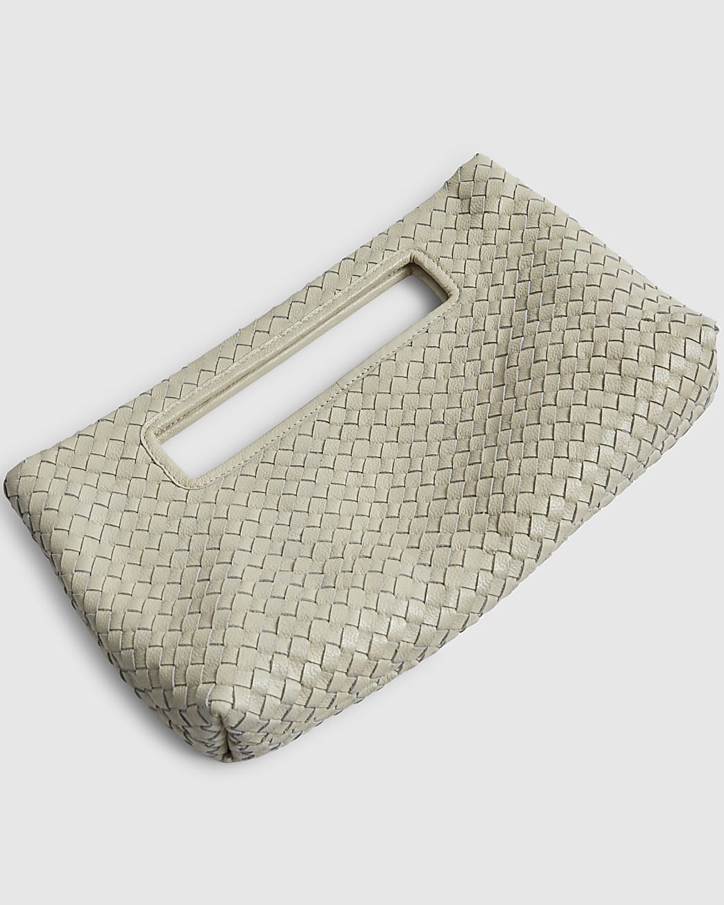 Cream Woven Leather Clutch Bag