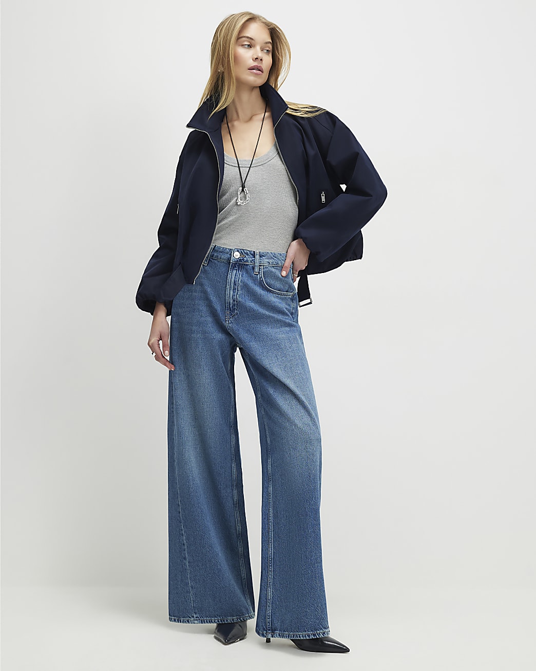Womens Blue Classic Wide Leg Jeans