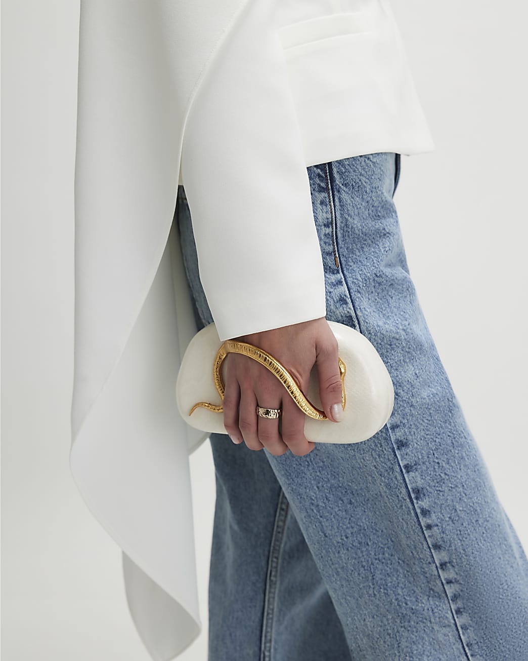 Womens Cream Snake Clutch Bag