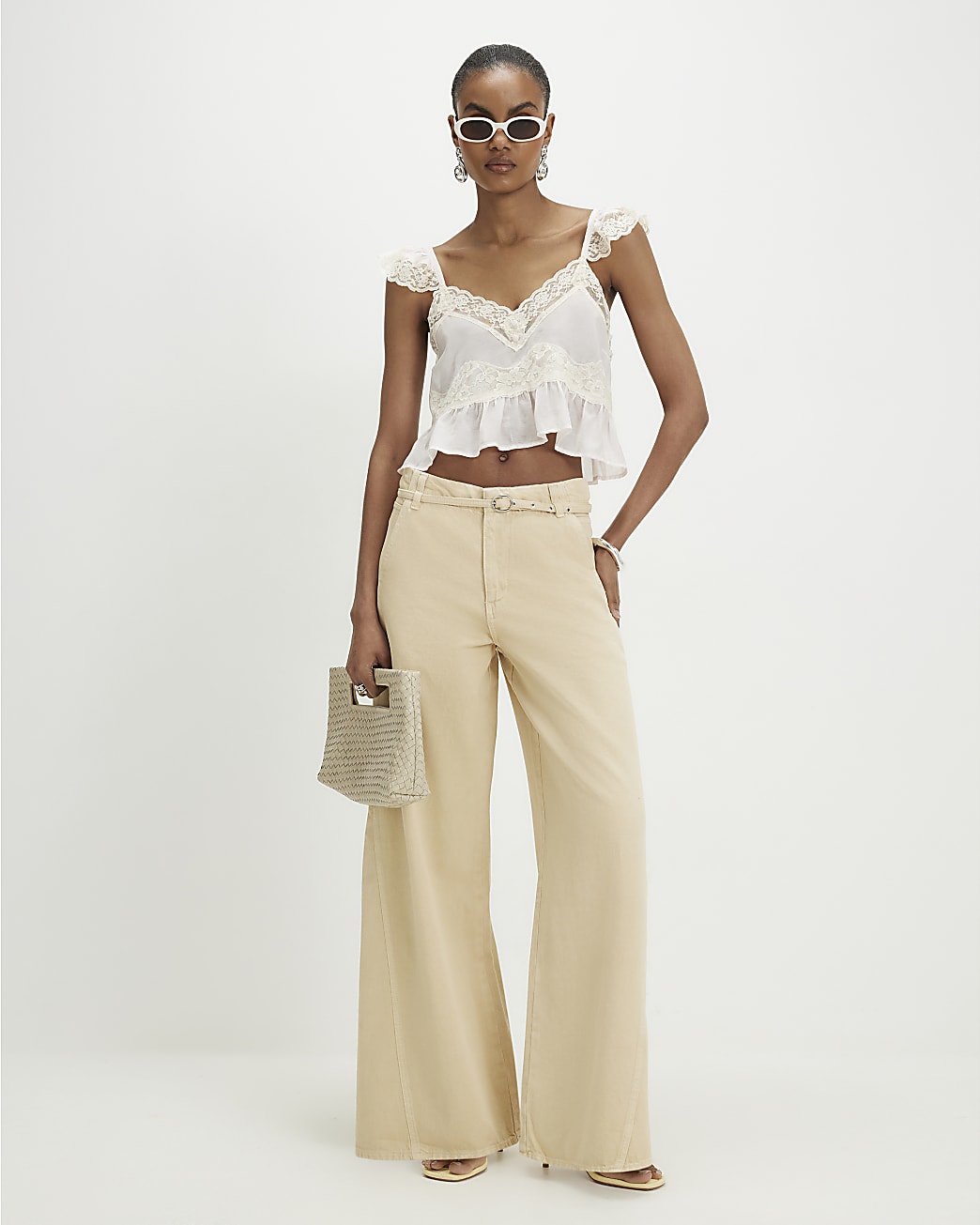 Yellow Skinny Belt Wide Leg Jeans