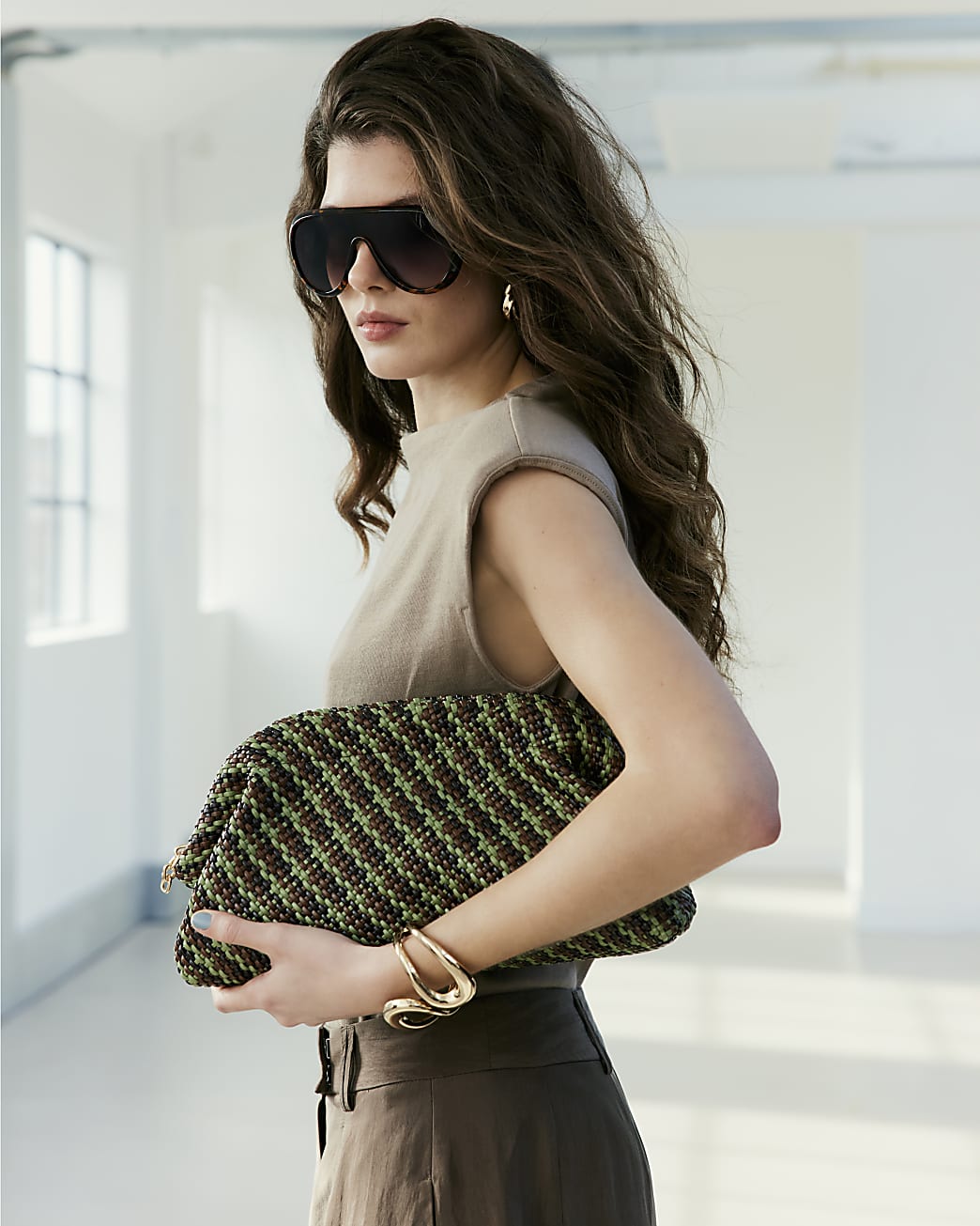 Womens Brown Ri Studio Weave Oversized Clutch Bag