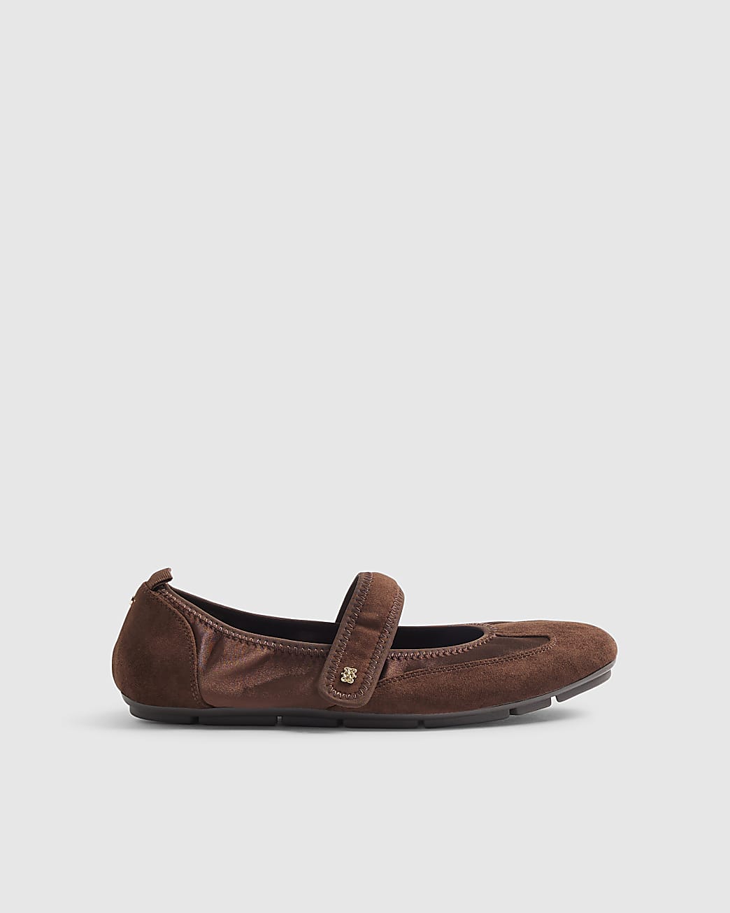 Womens Brown Velcro Strap Sneakerina Ballet Pumps