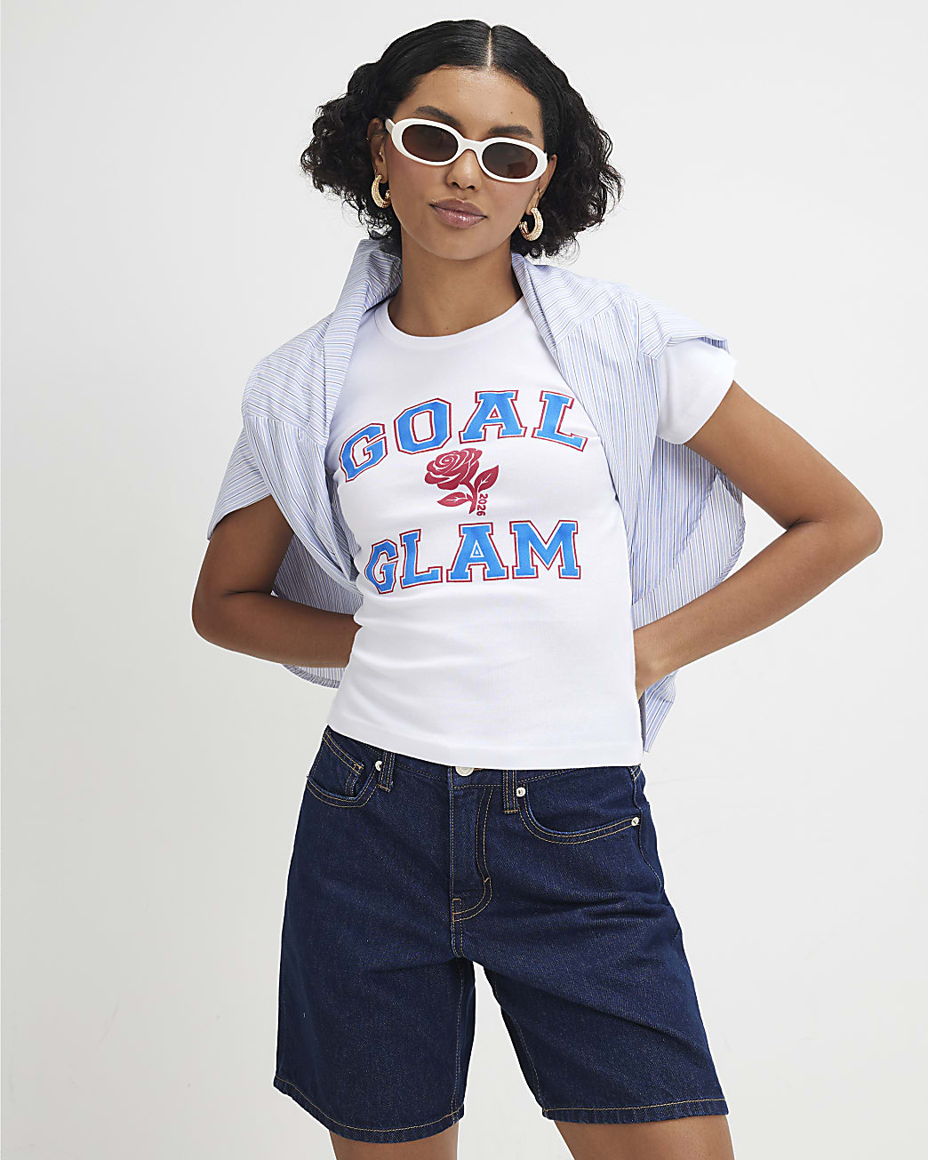 Womens White Short Sleeve Glam Football Baby T-Shirt
