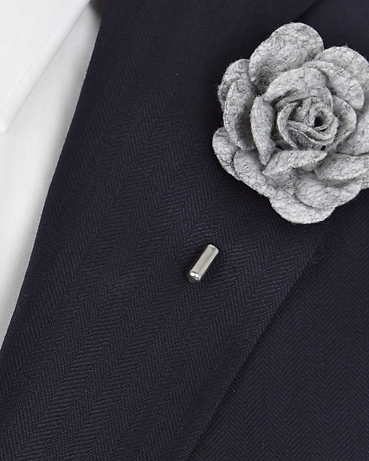 Grey soft fabric flower lapel pin