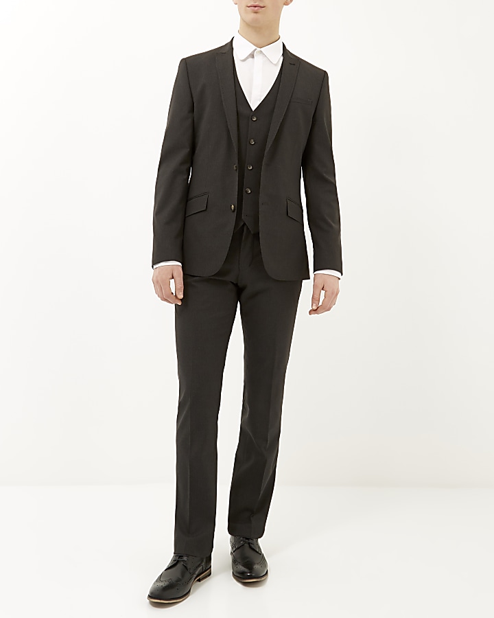 Grey pinstripe slim suit jacket