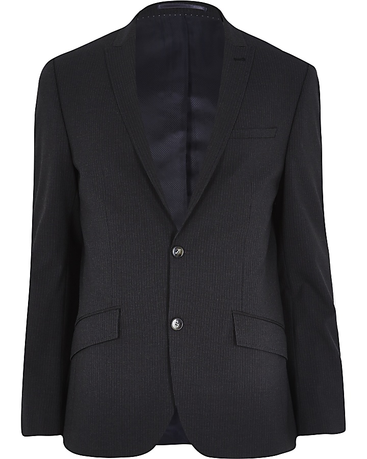 Grey pinstripe slim suit jacket