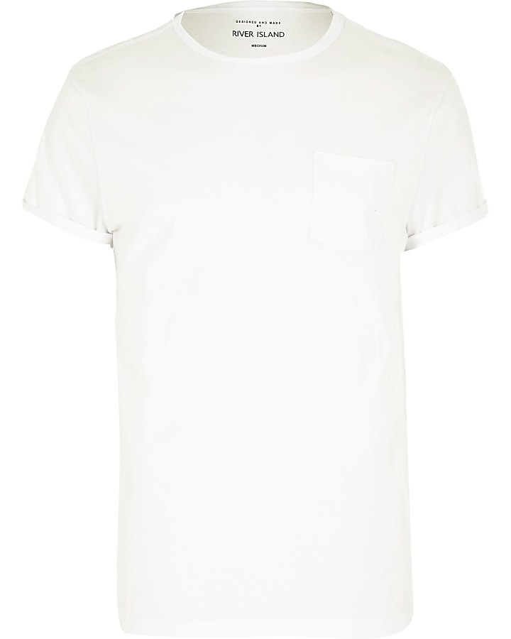 White pocket rolled sleeve T-shirt