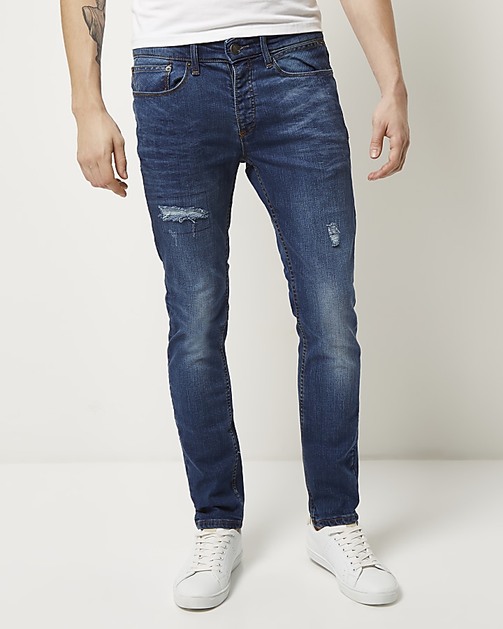 Mid blue wash ripped Sid skinny jeans