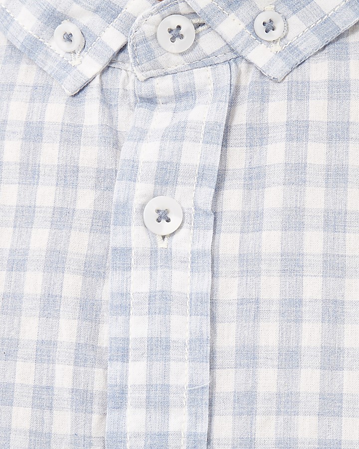 Blue melange gingham short sleeve shirt