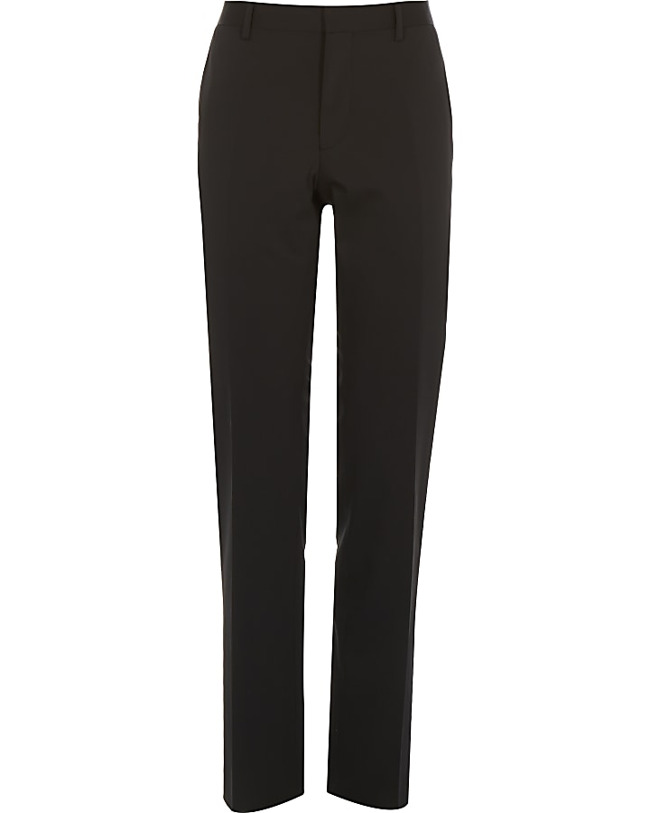 Black wool-blend slim suit trousers