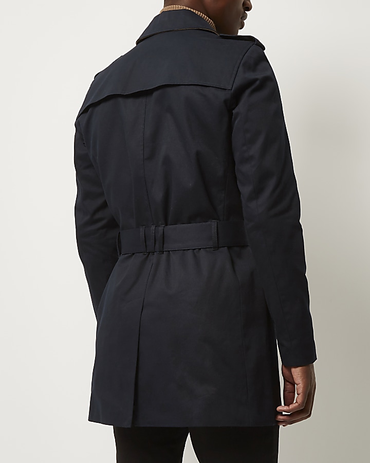 Navy double breasted military trench coat