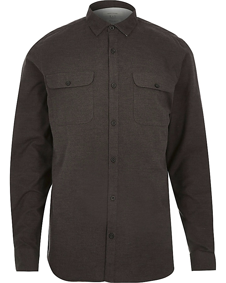 Brown brushed flannel two pocket shirt