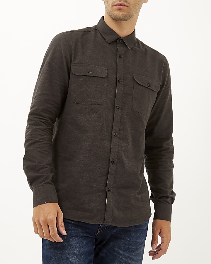 Brown brushed flannel two pocket shirt