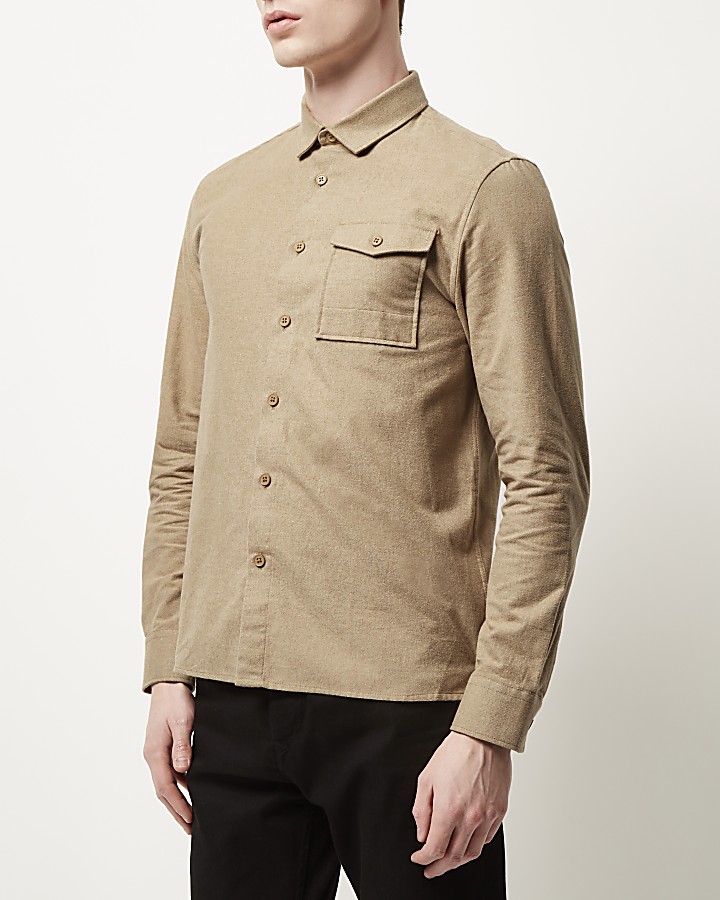 Camel flannel minimal overshirt