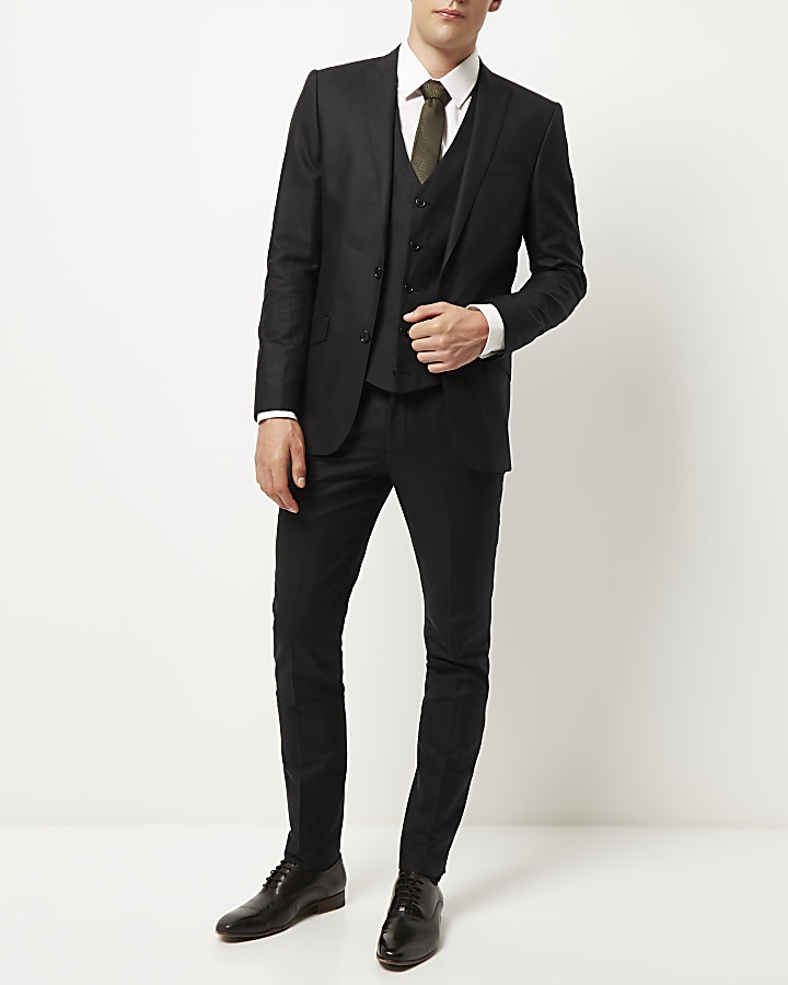 Black linen-blend skinny suit trousers