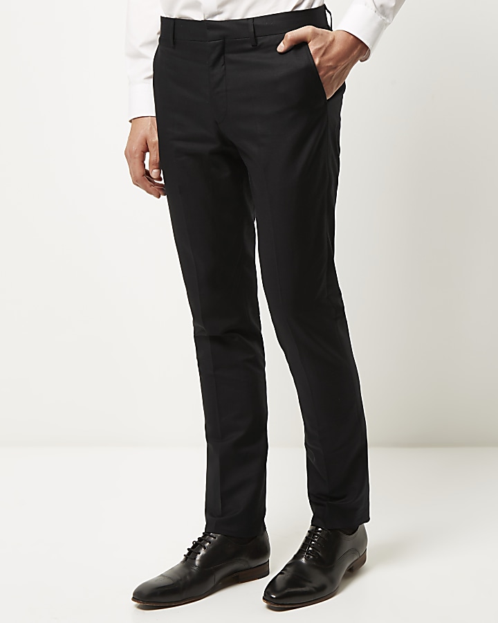 Black linen-blend skinny suit trousers