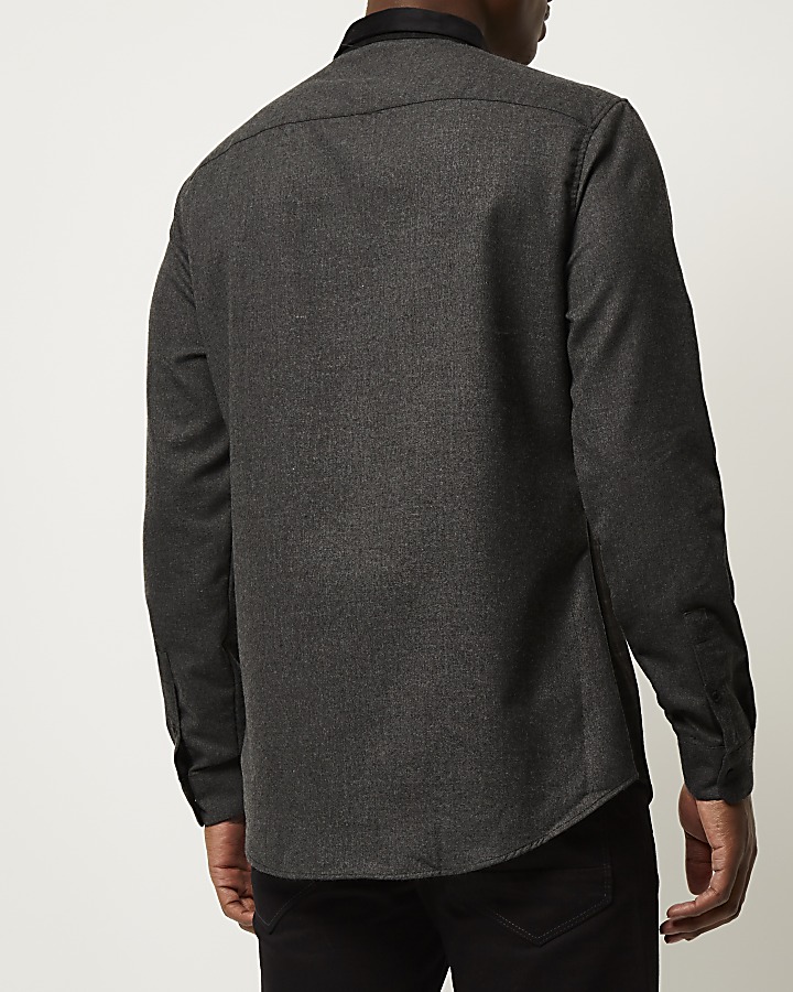 Grey check contrast sleeve shirt