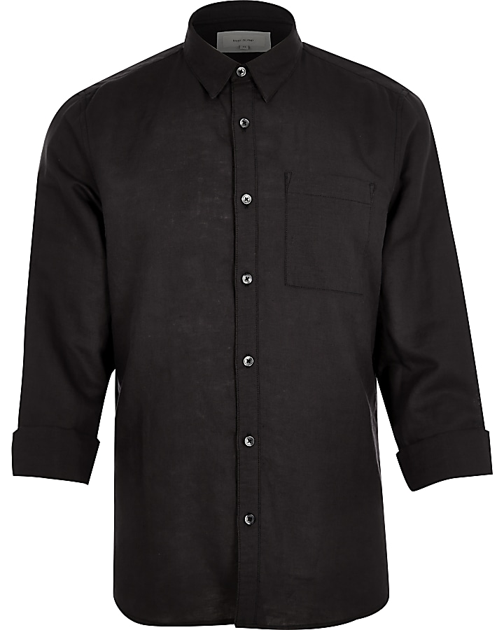 Black linen-rich shirt
