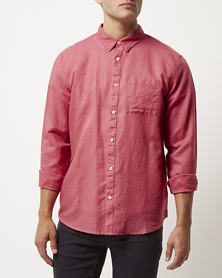 Pink linen-rich shirt
