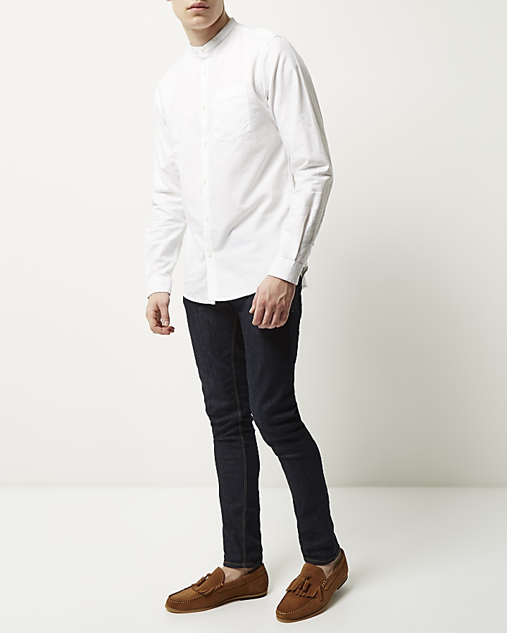 White casual Oxford grandad shirt