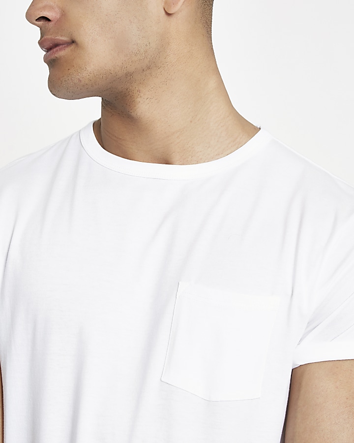 White crew neck chest pocket T-shirt