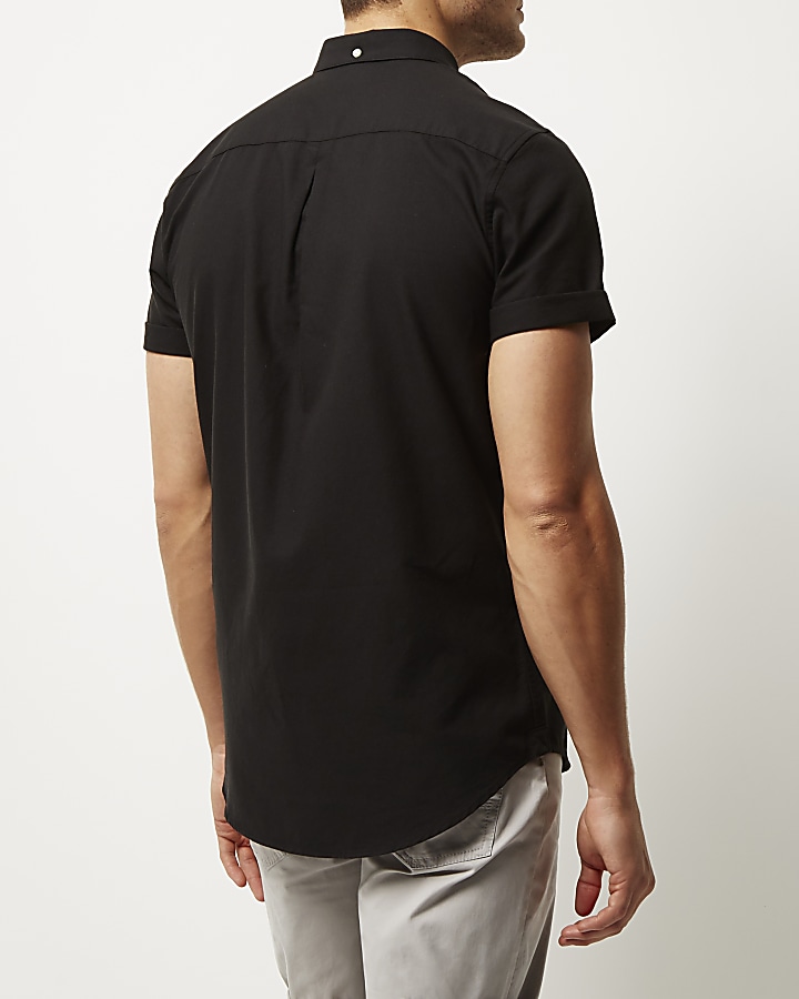 Black casual short sleeve Oxford shirt