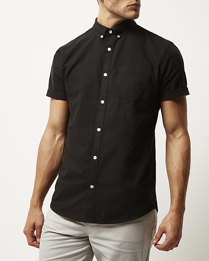 Black casual short sleeve Oxford shirt