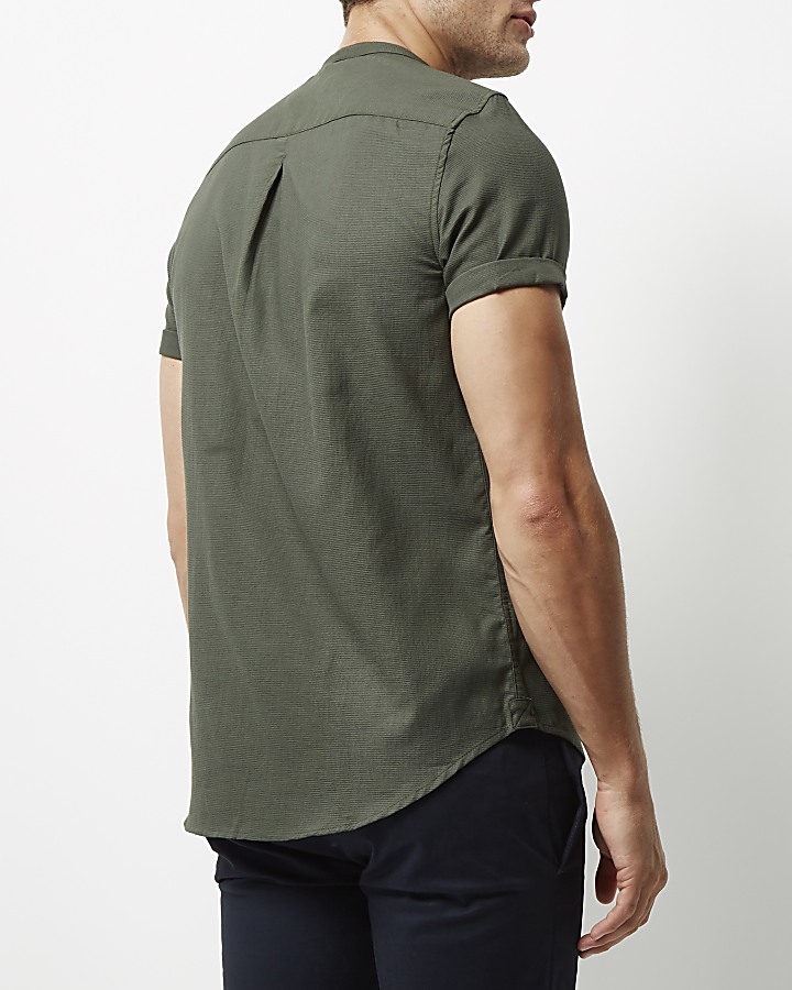 Green casual short sleeve grandad shirt