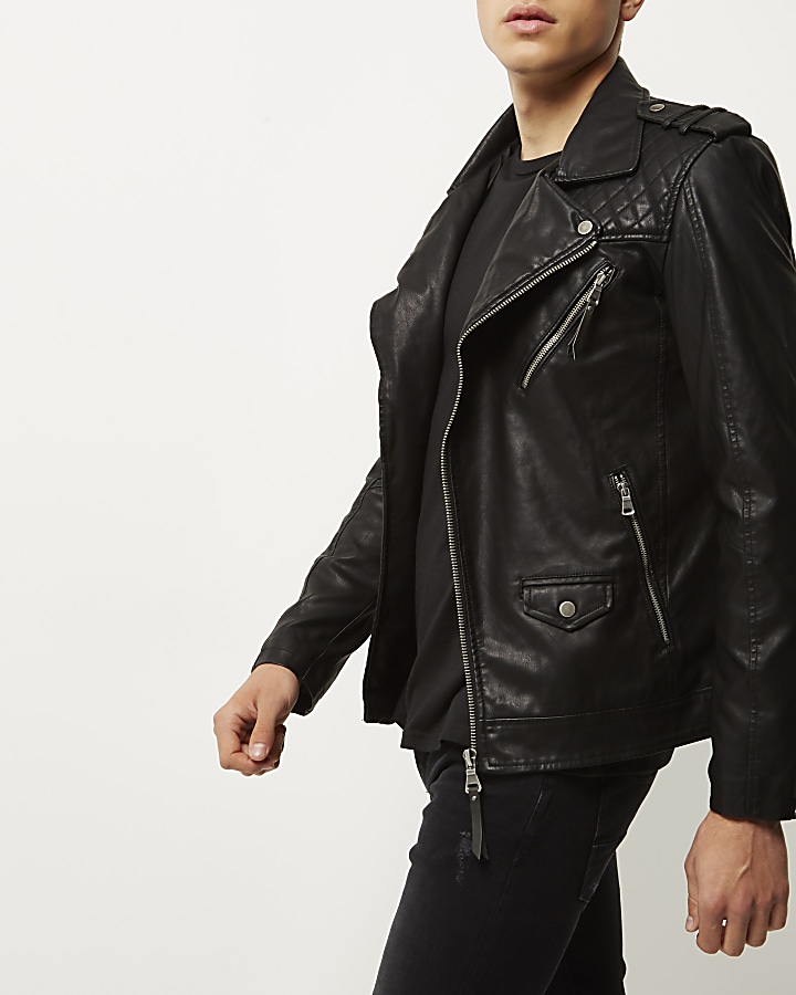 Black quilted biker jacket