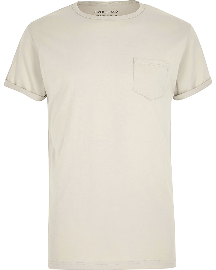 Ecru pocket rolled sleeve T-shirt