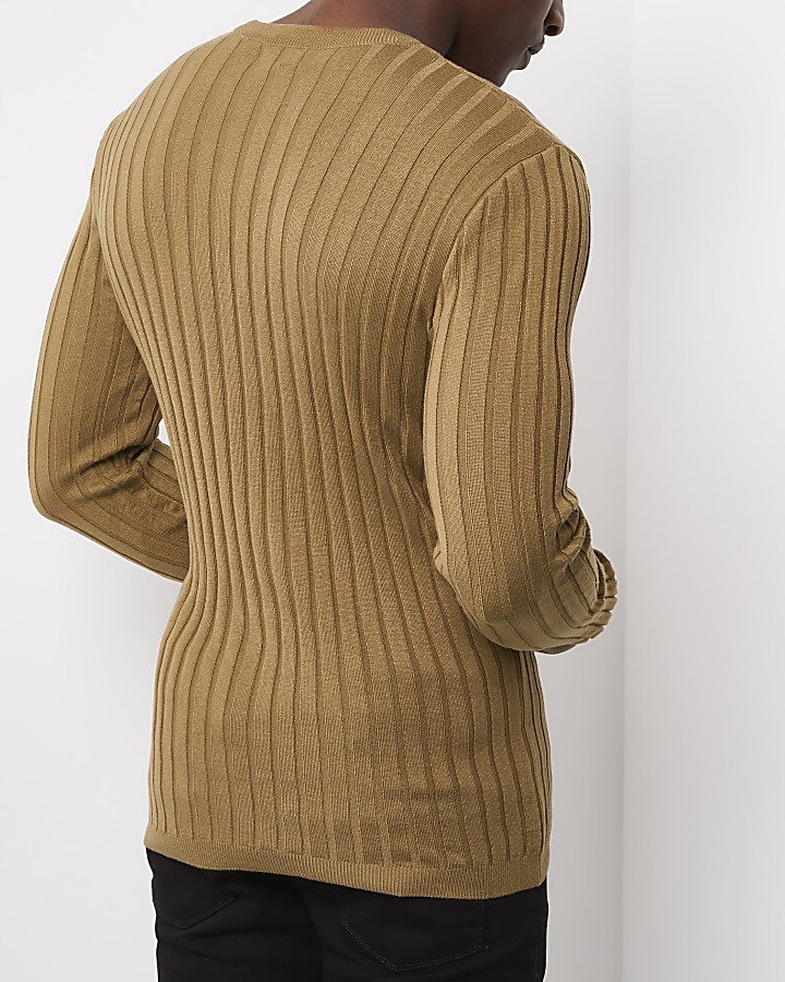 Light brown chunky ribbed muscle fit top