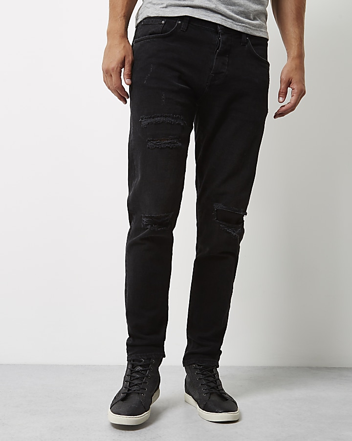 Black ripped Jimmy slim tapered jeans