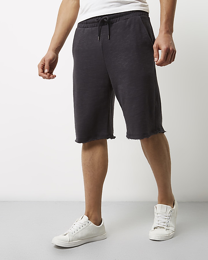 Grey slub cotton shorts