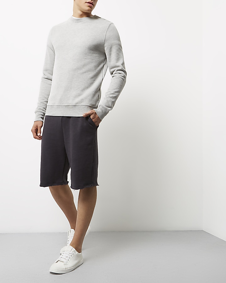 Grey slub cotton shorts